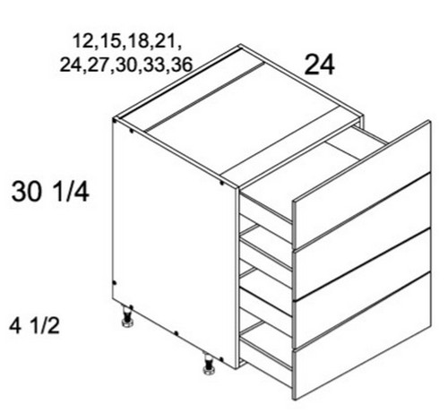 U.S. Cabinet Depot - Verona Pure Blanc - Four Drawer Bases Cabinets - VPB-4DB24