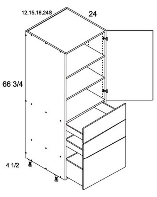 U.S. Cabinet Depot - Verona Pure Blanc - Tall with Three Drawer Utility Cabinets - VPB-T3DB1272