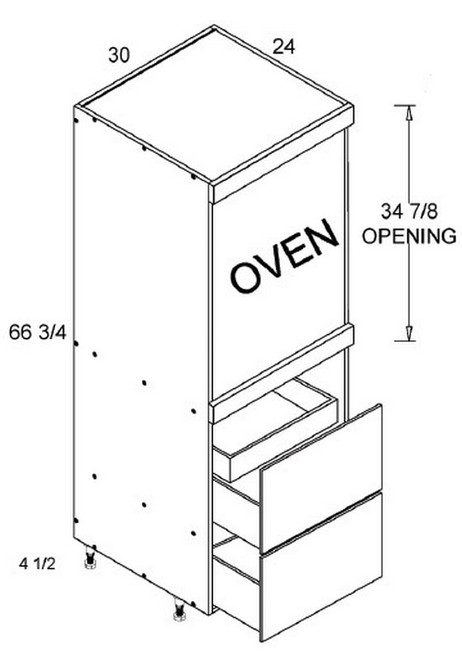 U.S. Cabinet Depot - Palermo Gloss White - Tall One Oven with Two Drawer and One Inner Drawer Cabinets - PGW-TOS2DBID3072