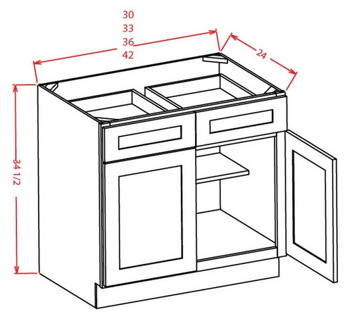 U.S. Cabinet Depot - Shaker Cinder - Double Door Double Drawer Base Cabinet - SC-B36