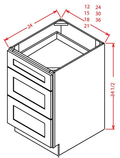 U.S. Cabinet Depot - Shaker Cinder - 3 Drawer Base Cabinet - SC-3DB30