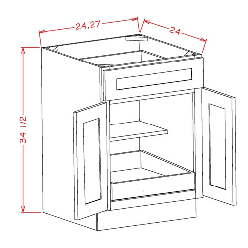 U.S. Cabinet Depot - Shaker Cinder - Double Door Single Rollout Shelf Base Cabinet - SC-B361RS