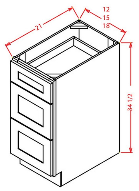 U.S. Cabinet Depot - Shaker Cinder - Vanity Drawer Base Cabinet - SC-3VDB12