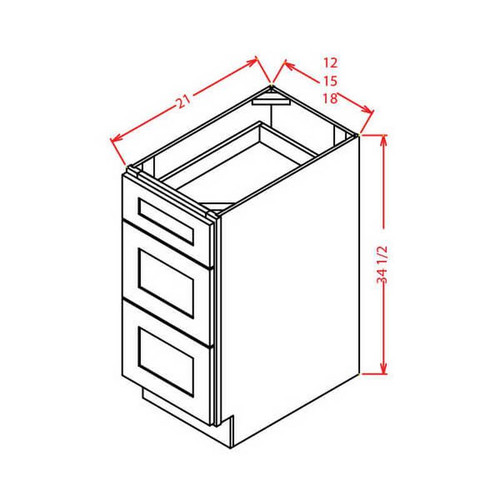 U.S. Cabinet Depot - Torrance White - Vanity Drawer Base Cabinet - TW-3VDB15