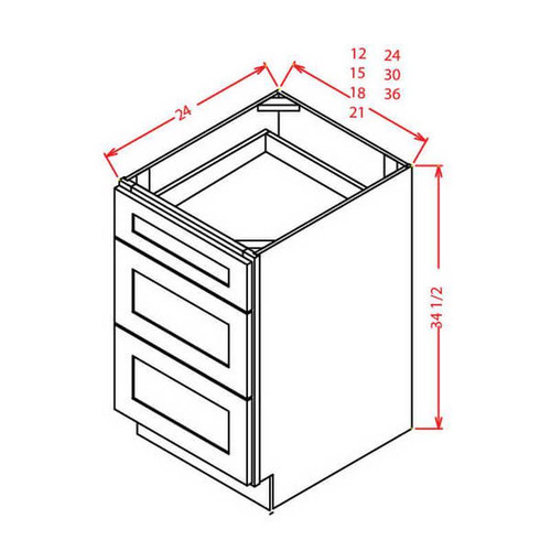 U.S. Cabinet Depot - Shaker Antique White - 3 Drawer Base Cabinet - SA-3DB15