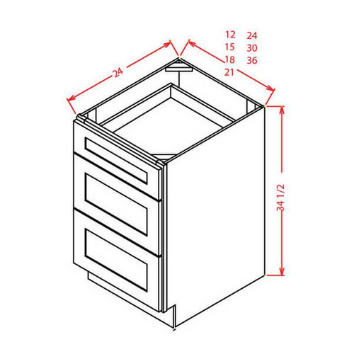 U.S. Cabinet Depot - Shaker Antique White - 3 Drawer Base Cabinet - SA-3DB21