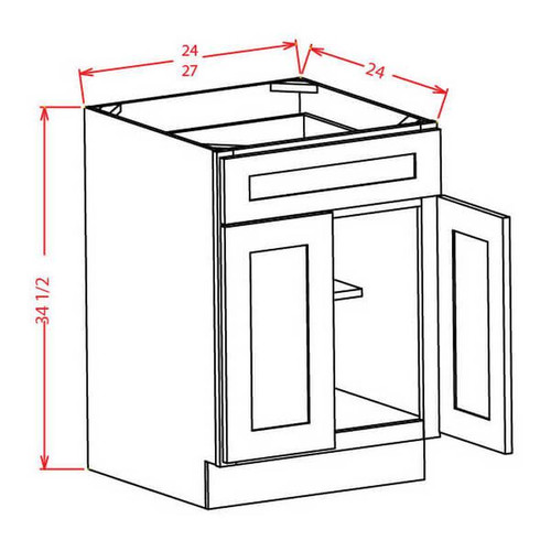 U.S. Cabinet Depot - Shaker Dove - Double Door Single Drawer Base Cabinet - SD-B24