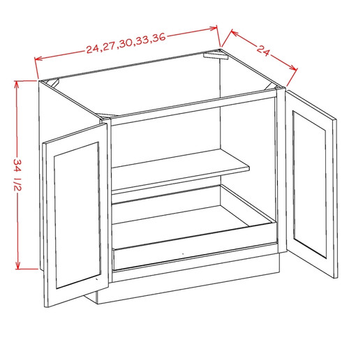 U.S. Cabinet Depot - Shaker Dove - Full Height Double Door Single Rollout Shelf Base Cabinet - SD-B27FH1RS
