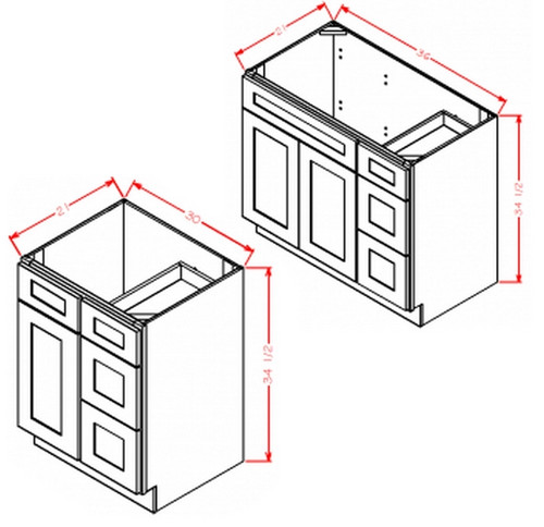 U.S. Cabinet Depot - Shaker Dove - Vanity Combo Base Cabinet-Drawers Right - SD-V3021DR