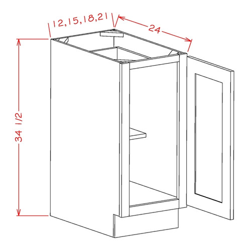 U.S. Cabinet Depot - Shaker Grey - Single Full Height Door Base Cabinet - SG-B12FH