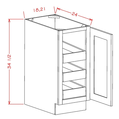 U.S. Cabinet Depot - Shaker Grey - Full Height Single Door Triple Rollout Shelf Base Cabinet - SG-B21FH3RS