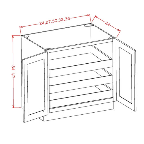 U.S. Cabinet Depot - Shaker Grey - Full Height Double Door Triple Rollout Shelf Base Cabinet - SG-B27FH3RS