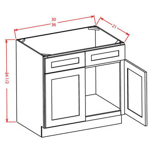 U.S. Cabinet Depot - Shaker White - Vanity Sink Base Cabinet-Double Door Double Drawer Front - SW-VS36