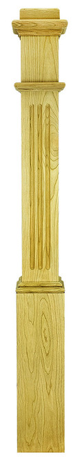 Ascension Stair Parts - 6-1/4" Fluted Box Newel W/ Mounting Block & "A" Cap Loose - Red Oak - 991F