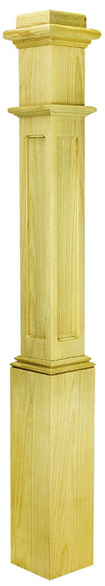 Ascension Stair Parts - 6-1/4" Recessed/Flat Panel Box Newel W/ Mounting Block & "A" Cap Loose - Red Oak - 991FP