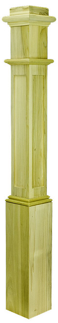 Ascension Stair Parts - 6-1/4"  True Flat Panel Box Newel W/ Mounting Block & "St" Cap Loose - Alder - 991TFP