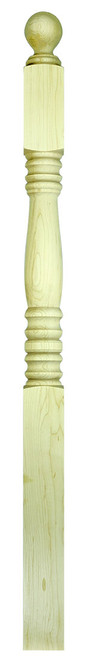 Ascension Stair Parts - 3"x48" Ball Top Square Base Newel with 6-1/2" Block Top - Maple - 3500BT48