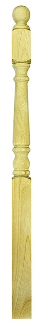 Ascension Stair Parts - 3"x48" Ball Top Square Base Newel "Short Turning" with 5" Block Top - Red Oak - 4010BTS48