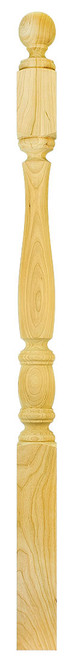 Ascension Stair Parts - 3"x48" Ball Top Square Base Newel with 5" Block Top - Euro Beech - 955BT48