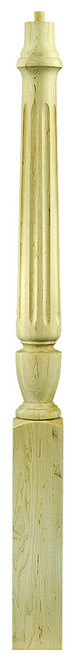Ascension Stair Parts - 3-1/2"x44" Fluted Pin Top Square Base Newel - Red Oak - 3015F56