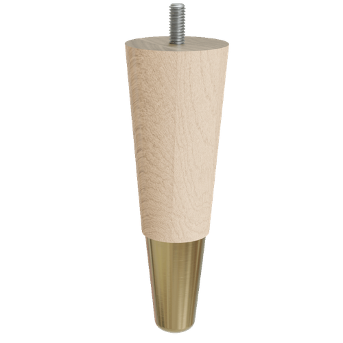 Round Tapered Foot with Polished Brass Slipper Cup, 6" Height - Hardwood