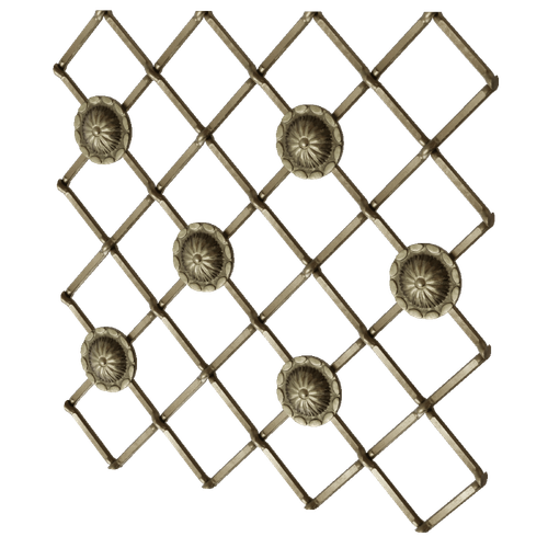 .75" Multi-Crimp Single Diamond Decorative Grill with Welded Rosettes, 36" W x 48" L Sheet - Antique Brass