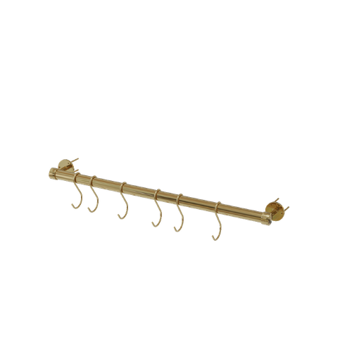 Brass Pot Rail Kit with Matching S-Hooks, 1" Diam. x 24" Long - Polished Brass