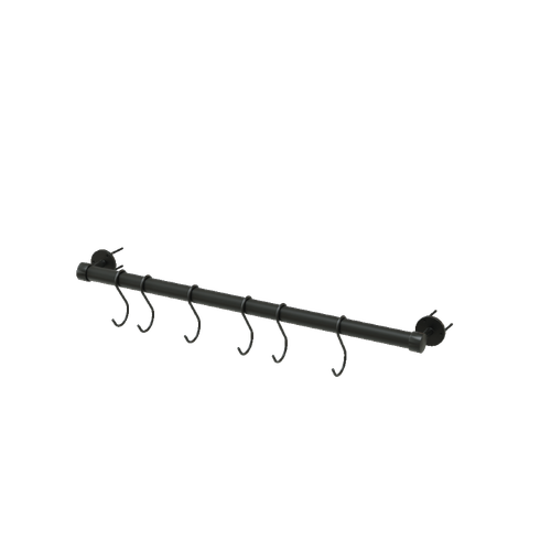 Brass Pot Rail Kit with Matching S-Hooks, 1" Diam. x 24" Long - Flat Black