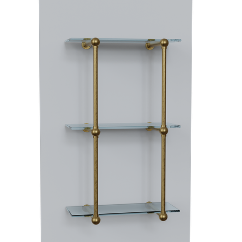 Traditional Bistro Shelf Kit, 3 Shelves at 12" Deep - Satin Brass