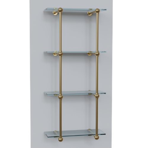 Traditional Bistro Shelf Kit, 4 Shelves at 12" Deep - Polished Brass
