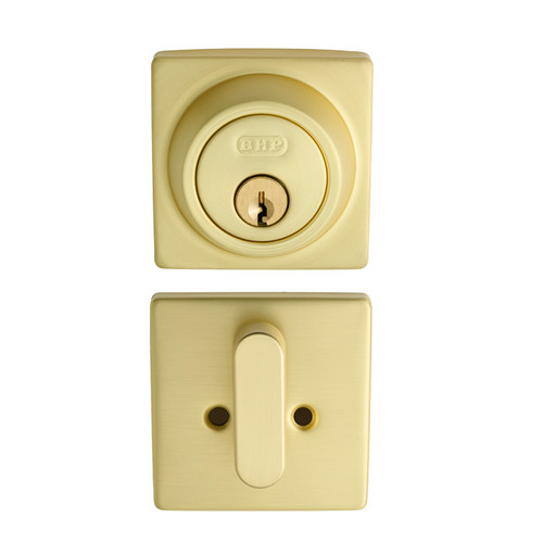 Better Home Products - Door Hardware - Single Cylinder Square Deadbolt - Satin Brass - M20604SB