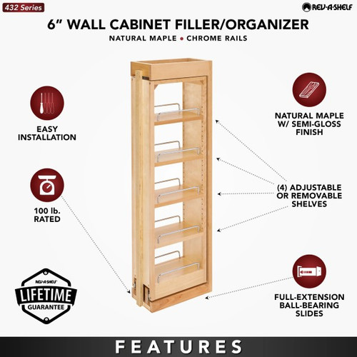 Rev-A-Shelf - 432-WF36-6C - 6" W x 36" H Pullout Between Cabinet Wall Filler
