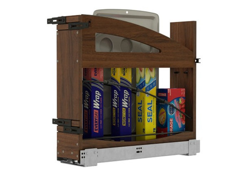 Rev-A-Shelf - 447CC-BCSC-WN-5MB - Craftsman Collection Solid Walnut Base Cabinet Pullout w/ Tray Divider/Foil Wrap Holder, Black Accents and BLUM Soft-Close Slides for 9" Base Cabinets