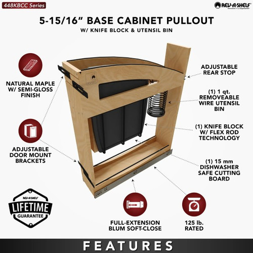Rev-A-Shelf - 448KBCC-BCSC-5MB - Craftsman Collection Solid Maple Knife Block Pullout Organizer w/ Black Accents and BLUM Soft-Close Slides for 9" Base Cabinets