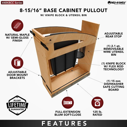 Rev-A-Shelf - 448KBCC-BCSC-8MB - Craftsman Collection Solid Maple Knife Block Pullout Organizer w/ Black Accents and BLUM Soft-Close Slides for 12" Base Cabinets