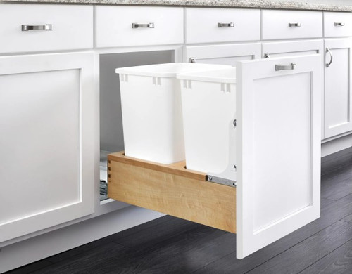 Rev-A-Shelf - 4WC-18DM2 - Double White 35 Qt. Maple Bottom Mount Pullout Waste Container
