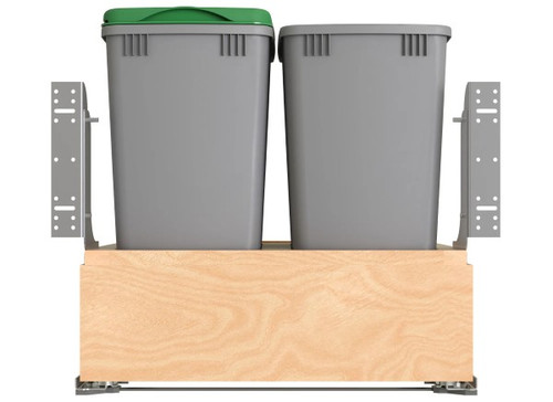 Rev-A-Shelf - 4WC-2432DM2-SC - Double Silver 32 Qt. Maple Bottom Mount Pullout Waste Container w/ (1) Lid and BLUM Soft-Close Slides