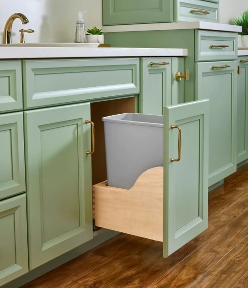 Rev-A-Shelf - 4WCSC-1532DM16-1 - Single Gray 32 Qt. Maple Pullout Waste Container w/ Soft-Close for 15" Vanity Base Cabinets