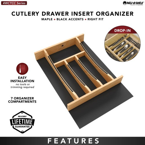 Rev-A-Shelf - 4WCTCC-18MB-1 - Craftsman Collection 13-1/4" X 19-1/2" Solid Maple Cutlery Drawer Insert w/ Black Accents