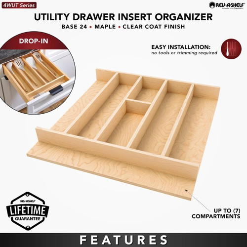 Rev-A-Shelf - 4WUT-24SH-1 - 19-1/4" x 19-1/2" Natural Maple Right Size Utensil Drawer Insert