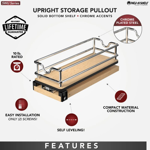 Rev-A-Shelf - 5WU1-5W1-1 - 5" Single-Tier Wide Wire Wall Upright Pullout