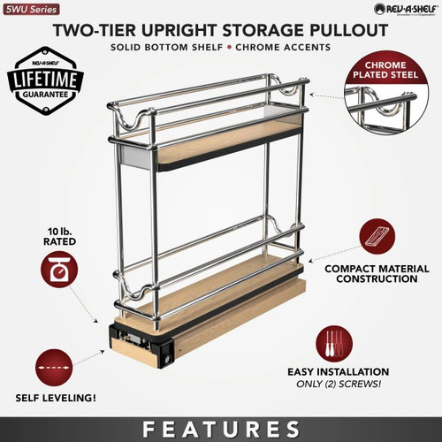 Rev-A-Shelf - 5WU2-3N1-1 - 3" Two-Tier Narrow Wire Wall Upright Pullout