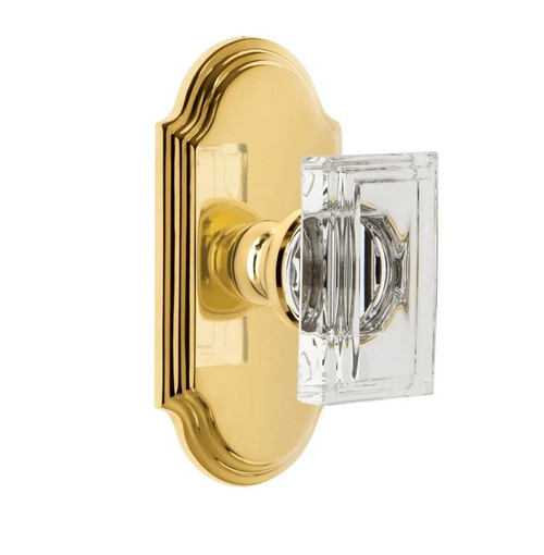Grandeur Hardware - Arc Short Plate Double Dummy with Carre Crystal Knob in Lifetime Brass - ARCCCR - 897656