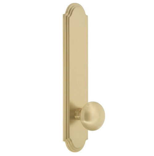 Grandeur Hardware - Arc Tall Plate Single Dummy with Fifth Avenue Knob in Satin Brass - ATPFAV - 878347