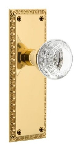 Nostalgic Warehouse - Neoclassical Plate Privacy with Crystal Neoclassical Knob in Unlacquered Brass - 746885 - 2 3/4" Backset