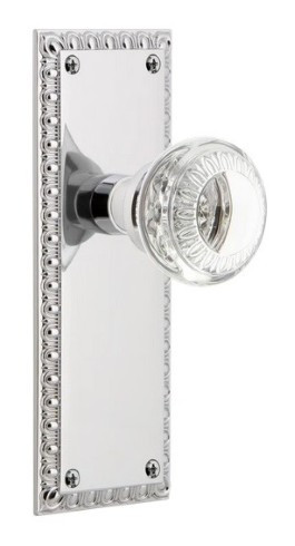Nostalgic Warehouse - Neoclassical Plate Privacy with Crystal Neoclassical Knob in Bright Chrome - 746880 - 2 3/4" Backset