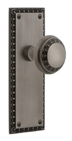 Nostalgic Warehouse - Neoclassical Plate Privacy with Neoclassical Knob in Antique Pewter - 742828 - 2 3/4" Backset