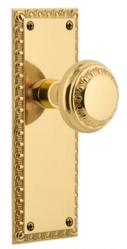 Nostalgic Warehouse - Neoclassical Plate Passage with Neoclassical Knob in Polished Brass - 740150 - 2 3/8" Backset