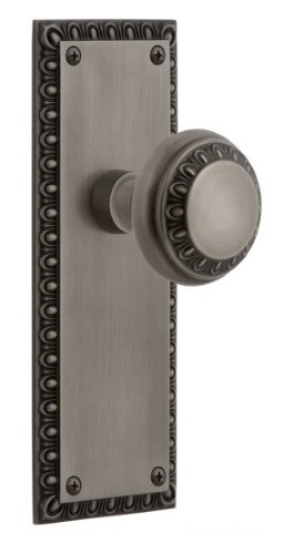 Nostalgic Warehouse - Neoclassical Plate Passage with Neoclassical Knob in Antique Pewter - 740136 - 2 3/4" Backset