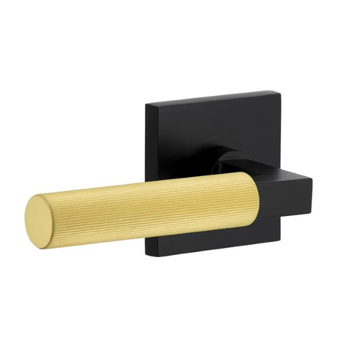 Viaggio Quadrato Rosette in Satin Black Privacy with Satin Brass Contempo Fluted Lever - 602985-QADCON-FLT-BK